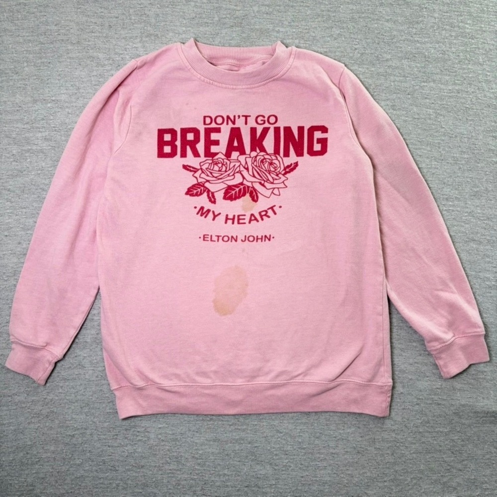Elton John Womens Sweatshirt Medium Pink Don't Go Breaking My Heart Graphic